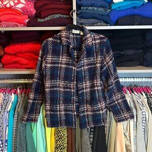 Vintage Fashion Bug blue/gray/purple plaid light jacket size S